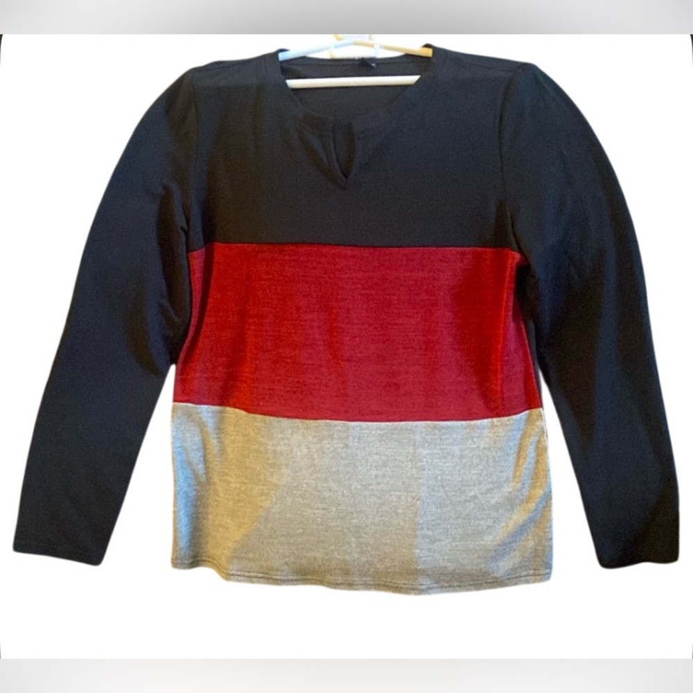 SHEIN Womens PTP 21” Long Sleeve Colorblock Tee - Black, Red, Gray NWOT